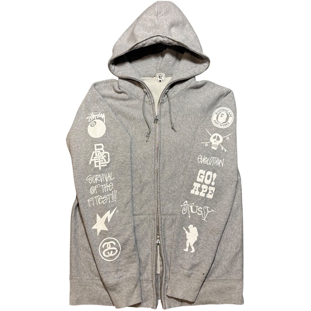 Stussy x BAPE 30th Anniversary Zip Hoodie XL Gray Made In Japan Y2K